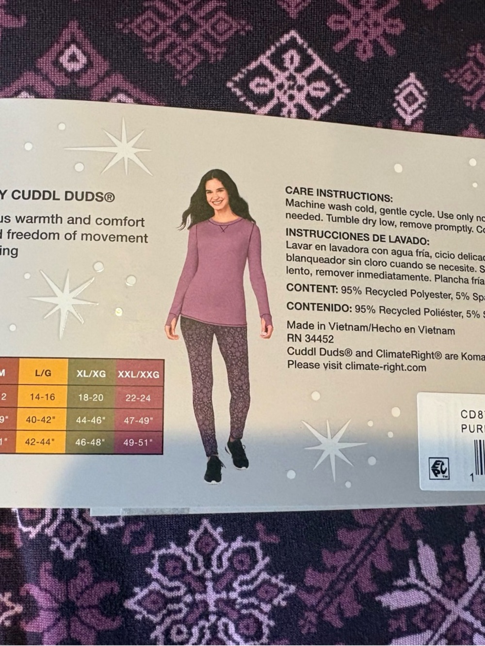 ClimateRight by Cuddl Duds Women's2 Piece Base Layer Set Purple New In Package - Picture 4 of 4